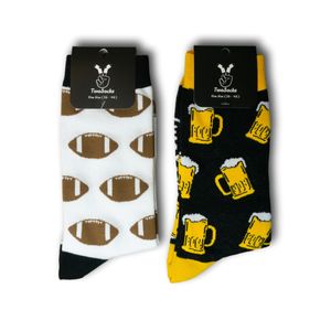 TwoSocks lustige Socken 2er-Set - Bier Socken schwarz + Football Socken, Herren Socken lustig, Geschenke für Männer, Einheitsgröße
