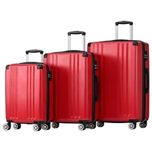 Flieks Kofferset 3 Stück, Trolley Hartschale Reisekoffer Set 3 teilig, Handgepäck Koffer Hartschalenkoffer mit Schwenkrollen, Rot