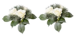 2er Set künstlicher Rosen-Tannenbund gefrostet 33 cm Frost