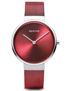 BERING Damen-Armbanduhr Analog Quarz Edelstahl rot 14531-303