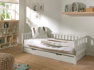 Vipack - Kojen Bett Fritz mit Sprossenumrandung u. Rolllattenrost, Liegefläche 90 x 200, inkl. Bettschublade, Ausf. Weiß lackiert