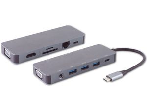 USB-C multiport Dockingstation, 11in1, HDMI, VGA, PD, Hub, SD, LAN, AUX
