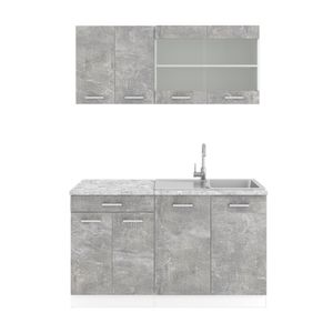 Vicco Single kitchen R-Line, 140 cm with worktop, Concrete/White