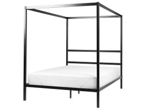 Himmelbett Schwarz Metall 140 x 200 cm 4 Pfosten Elegant Modern Stilvoll Minimalistisch Designer Bett für Schlafzimmer