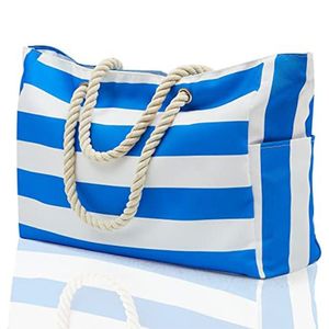 Strandtasche,Grosse Strandtasche XXL Familie, Wasserdicht Badetasche,Strandtasche mit Reißverschluss Groß Schwimmbad Tasche -blau