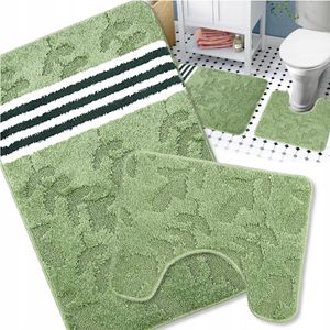 Badteppich Set 2-tlg. Oliv - Badezimmer Teppich Rutschfest & Weich - Badteppich, Badvorleger - Badematten Set Grün 50x80 cm
