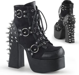 CHARADE-100 DemoniaCult Gothic High-Heels Plateaustiefeletten schwarz Spikes und Nieten