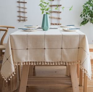 Quasten-Tischdecke Waschbare Tischdecke aus Baumwolle und Leinen, 140x200cm