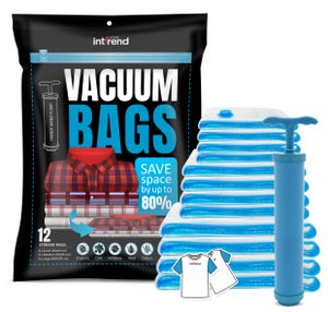 int!rend XXL Vakuumbeutel Set, 12 Aufbewahrungsbeutel, Reisebeutel, Handpumpe & Saugbeutel 4x 60x40cm, 4x 80x60cm, 4x 100x80cm