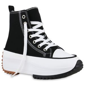 VAN HILL Damen Plateau Sneaker Schnürer Profil-Sohle Schuhe 839987, Farbe: Schwarz, Größe: 39