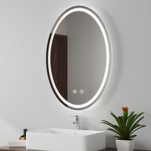 EMKE Badspiegel 60x80 cm Badezimmerspiegel mit 3 Lichtfarbe, Badspiegel mit beschlagfrei + dimmbar + Touchschalter IP44 Oval LED spiegel