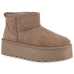 VAN HILL Damen Warm Gefütterte Winter Boots Bequeme Plateau Vorne Schuhe 840781, Farbe: Khaki, Größe: 37