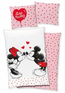 Disney Mickey + Minnie Bettwäsche "Love Mickey" 80x80 + 135x200 cm 100% Baumwolle mit Reißverschluss