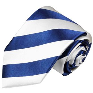 Paul Malone Herren Krawatte Schlips modern breit gestreift weiß blau 405, Schmal 6cm