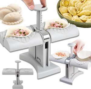 Haushalt Doppelkopf Automatische Knödelmacher Form Edelstahl Teigtaschenformer Ravioli Dumpling Maker Ravioli Former Machen Sie Schnell Knödel