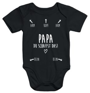 Baby Body Papa du schaffst das kurzarm Babybody Baumwolle Moonworks® schwarz 0-3 Monate