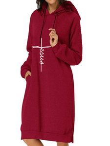 MORYDAL Strickkleider Damen mit Taschen Sweatshirt-Kleid Winter Langarm Kapuze-Kleider sportlicher Kreuzung Pullover Hoodie,Farbe:Rot,Größe:S