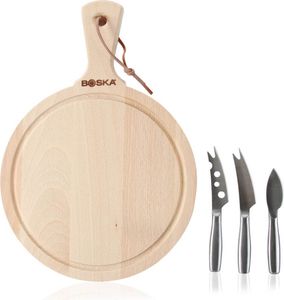 Boska Käseset Amigo/Käsebrett mit drei Käsemesser/Holz/Edelstahl/Braun/Silber / 335 x 238 x 30 mm