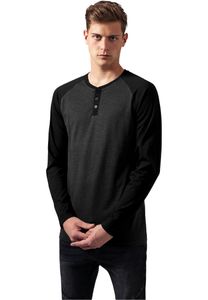 Urban Classics Langarmshirt Herren Contrast Raglan Henley L/S charcoal/schwarz XXL