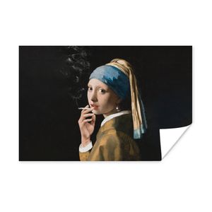 MuchoWow® Poster Das Mädchen mit dem Perlenohrring - Vermeer - Zigaretten 90x60 cm - Schlafzimmer