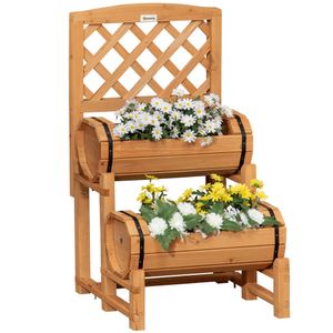 Outsunny Vyvýšený záhon, dřevěný květinový truhlík s pomůckou pro vinnou révu, rustikální designový květináč, zeleninový záhon pro zahradu, terasu, balkon, žlutý, 45 x 45 x 80 cm