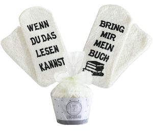 Buch Socken mit Anti-Rutsch-Aufschrift "WENN DU DAS LESEN KANNST, BRING MIR MEIN BUCH" (Creme Farbe)