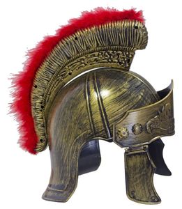 Römer Helm mit Visier und rotem Federbesatz | Kostüm Antike Gladiator
