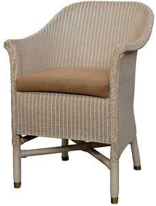 KRINES HOME Loom-Sessel in der Farbe Vintage Weiss inkl. Polster Braun aus echtem Loom-Geflecht