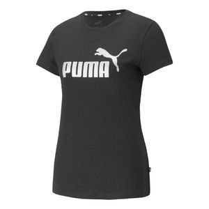 PUMA Damen T-Shirt - ESS+ Metallic Logo Tee, Rundhals, Kurzarm, uni Schwarz XS