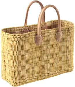 Nákupná taška Kobolo Nákupný košík Prútená taška - morská tráva s rukoväťami z pravej kože - 36x16x26 cm