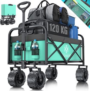 KESSER® Bollerwagen faltbar mit Breite Reifen Handwagen Transportkarre Gerätewagen | inkl. 2 Netztaschen | klappbar | Kunststoff-Reifen | bis 120 kg Tragkraft transportwagen Gartenanhänger