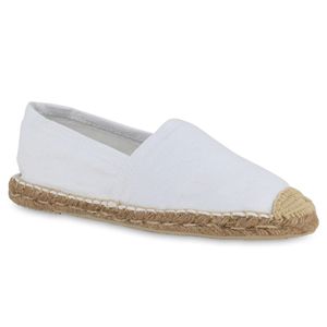 VAN HILL Damen Espadrilles Slippers Bast Slip On Stoff Schuhe 840933, Farbe: Weiß, Größe: 39