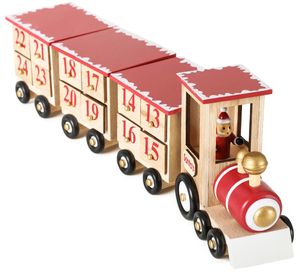 Drewniany kalendarz adwentowy BRUBAKER Christmas Train Natural Colours Red 47,5 x 9,5 x 14 cm