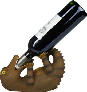 BRUBAKER Weinflaschenhalter durstiges Krokodil - Flaschenhalter Besoffene Tiere - Flaschenständer lustig - Alligator Deko Figur Handbemalt Bar Weinzubehör - Witziges Wein Geschenk