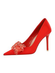 Damen Stiletto Absatz y Pumps Mode Slip On Heel Sandalen Spitzige Zehe Party Schuhe Rot 7.5CM,Größe:EU 37