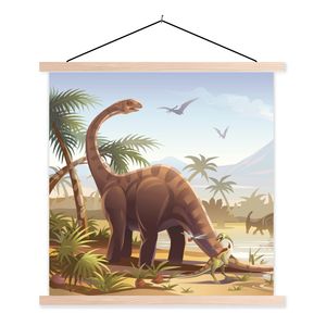 MuchoWow® Textilposter Dinosaurier - Landschaft - Tropisch - Kinder - Jungen 40x40 cm mit holzfarbenen Rahmen - Posterleiste