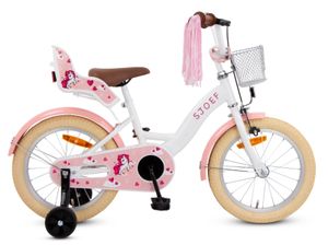 SJOEF Dolly Kinderfahrrad 16 Zoll | Kinder Fahrrad für Mädchen / Jugend | Ab 2-7 Jahren | 12 - 18 Zoll | inklusive Stützräder (Weiß)
