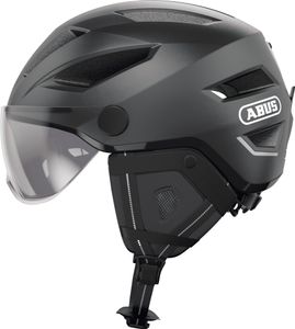 ABUS Stadthelm Pedelec 2.0 ACE - Fahrradhelm mit Rücklicht, Visier, Regenhaube, Ohrenschutz - für Damen und Herren - Schwarz Matt, Größe L