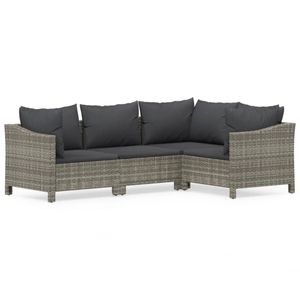 vidaXL 4-tlg. Garten-Lounge-Set mit Kissen Grau Poly Rattan