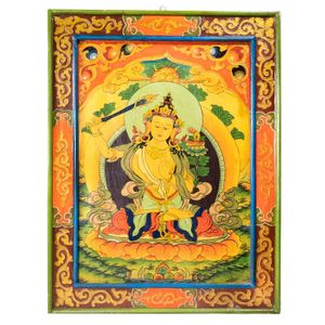 Budha Mandžušrí Tangkha Tafel aus Holz - 65x52 cm