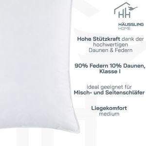 HÄUSSLING HOME Kopfkissen 80x80 cm | Federn- und Daunenkissen, Kissen, Deutsche Manufaktur, 10% Daunen, auch für Allergiker geeignet, Bezug 100% Baumwolle,