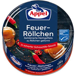 Appel Feuer Röllchen Heringsfilets in scharfer Schaschlik Sauce 200g