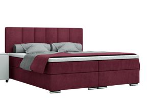 FURMEB24 - LIVIO 120 x 200 cm- Postel se dvěma zásuvkami - Čalouněná postel s dřevěným rámem - Manželská postel s vysokým čelem - Monolit - Tmavě červená barva