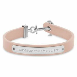 PAUL HEWITT Anker Armband Signum Koordinaten - Armband Leder Damen (Rosa) mit Anker Schmuck aus IP-Edelstahl silber