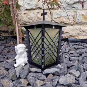 eberin · Grablampe mit Kreuz aus Stahl · Design seidenmatt Schwarz / Glas grün NEU