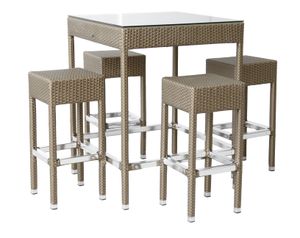 KONWAY® SMALL Polyrattan Garten Bar Set Möbel mokka Stehtisch Barhocker Tisch