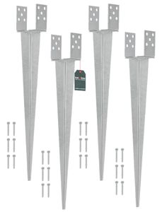 KOTARBAU® 4er Set Pfostenträger 0 – 120 mm Verstellbar Feuerverzinkt Einschlaghülse Pfostenträger Bodenhülse Einschlagbodenhülse Pfosten Anker Stahl Silber