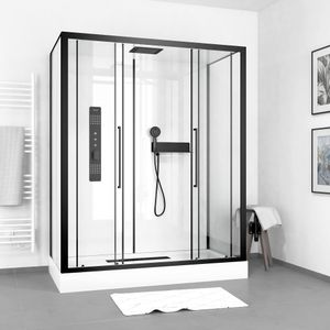 Dusche Komplett MARWELL Duschkabine Fertigdusche White Urban XXL 85 x 160 x  215 cm - Komplett Set inkl. Duschwanne und Armatur - hochwertiges Aluminiumprofil System