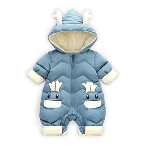 Baby Strampler mit Kapuze Overall Winter Outfits Jungen Mädchen Langarm Schneeanzug Jumpsuit (Blau,90cm)
