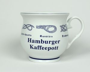 Hamburger Kaffeepott mit Seemannsknoten bauchig Hamburg Andenken Kaffeebecher